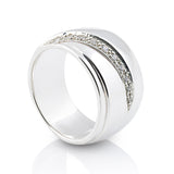 Large Sterling Silver ring, adorned with a line of 3mm white Zirconia by Gexist®