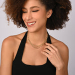 Necklace in Sterling silver gold plated with intertwined oval links of different sizes and gourmet chain link by Gexist®