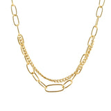 Necklace in Sterling silver gold plated with intertwined oval links of different sizes and gourmet chain link by Gexist®